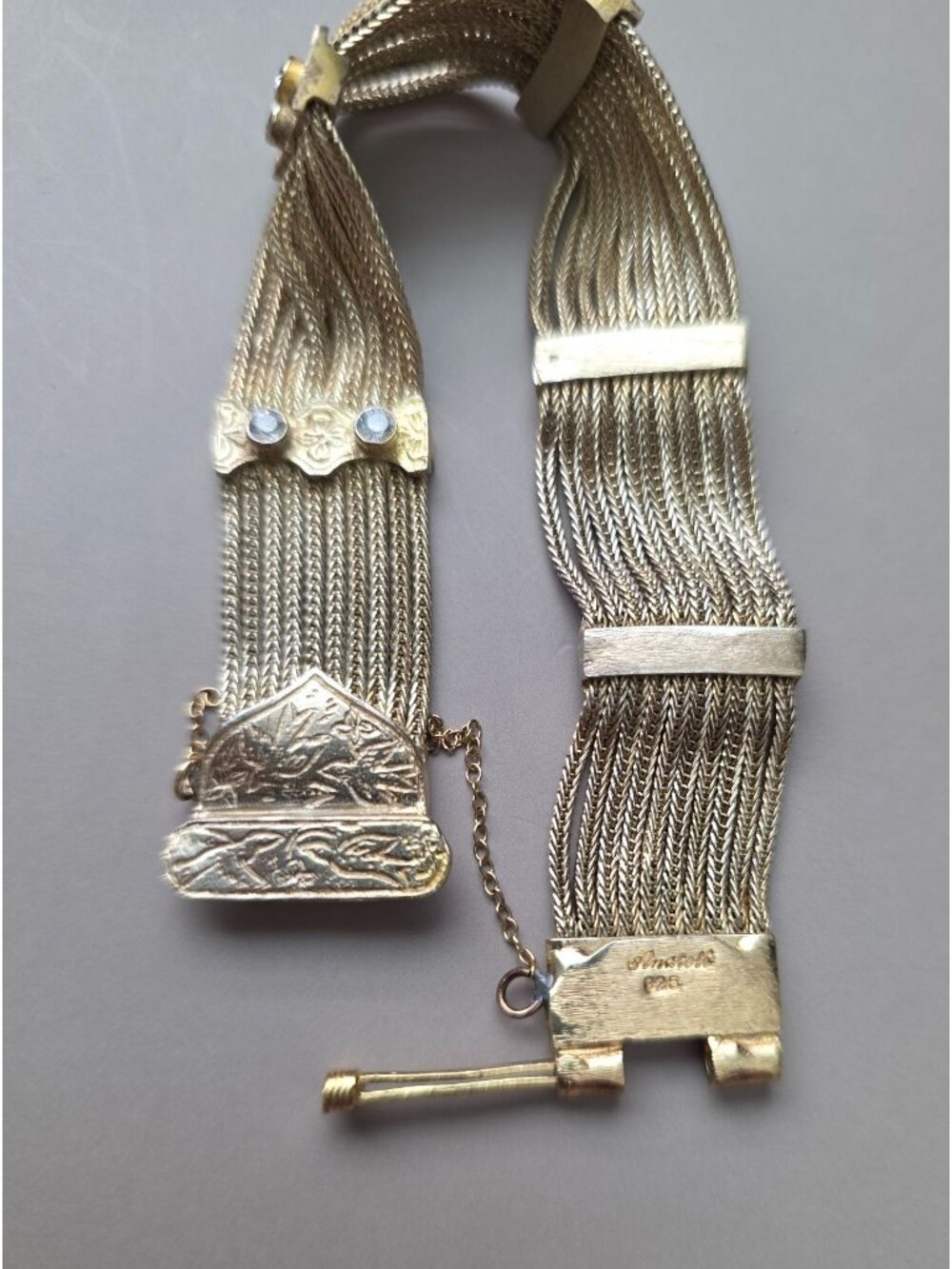 Vtg ANATOLI Gold Plated 925 Sterling Silver Multi-Strand Art Nouveau 7" Bracelet - Picture 3 of 5